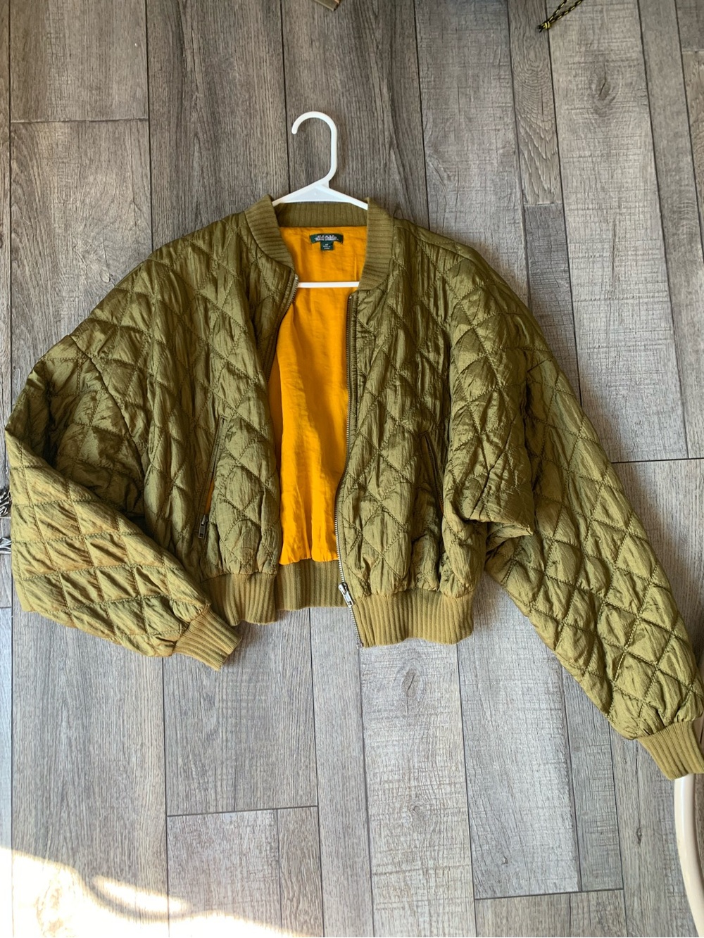 wild fable Olive Green Quilted Bomber Jacket with Mustard Lining